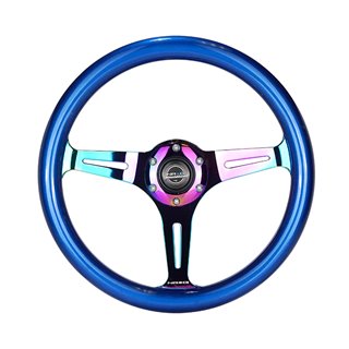 NRG | Classic 350mm 1.5" Deep Dish Wood Grain Steering Wheel - Neochrome / Blue Pearl/Flake