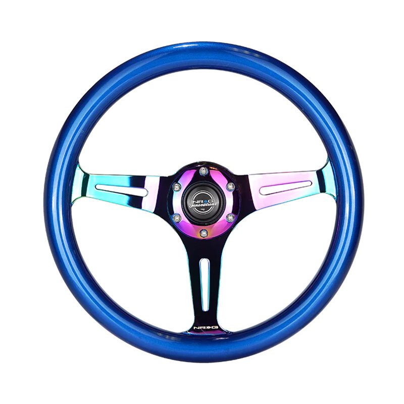 NRG | Classic 350mm 1.5" Deep Dish Wood Grain Steering Wheel - Neochrome / Blue Pearl/Flake