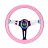 NRG | Classic 350mm 1.5" Deep Dish Wood Grain Steering Wheel - Neochrome / Pink