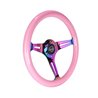 NRG | Classic 350mm 1.5" Deep Dish Wood Grain Steering Wheel - Neochrome / Pink