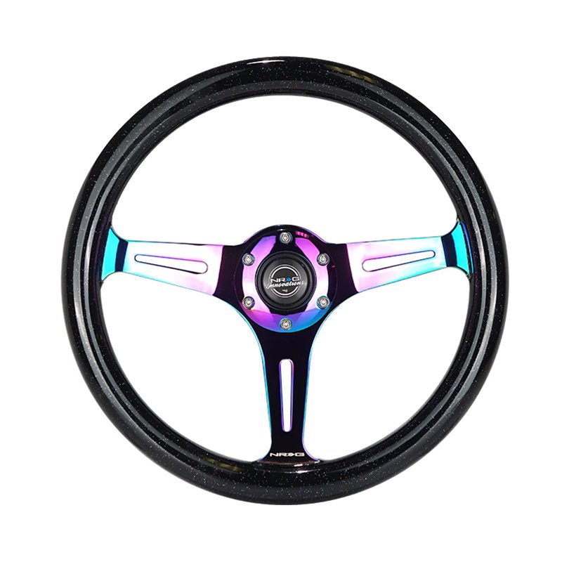 NRG | Classic 350mm 1.5" Deep Dish Wood Grain Steering Wheel - Neochrome / Black Sparkled Color