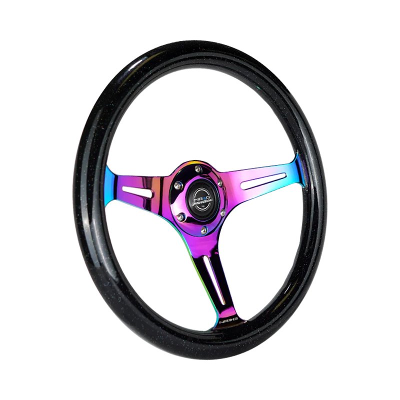 NRG | Classic 350mm 1.5" Deep Dish Wood Grain Steering Wheel - Neochrome / Black Sparkled Color