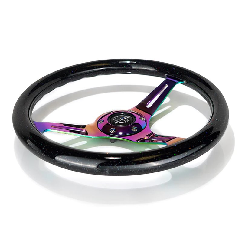 NRG | Classic 350mm 1.5" Deep Dish Wood Grain Steering Wheel - Neochrome / Black Sparkled Color