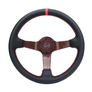 NRG | Carbon Fiber 350mm 3" Deep Dish Steering Wheel - Red / Leather