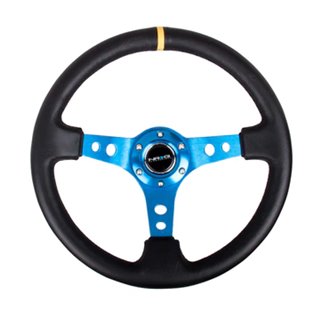 NRG | Reinforced 350mm 3" Deep Dish Leather Steering Wheel - Blue w/ Yellow Center Mark NRG Innovations Steering Wheels