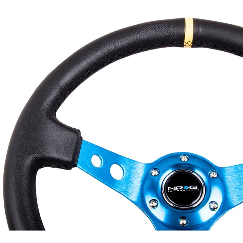 NRG | Reinforced 350mm 3" Deep Dish Leather Steering Wheel - Blue w/ Yellow Center Mark NRG Innovations Steering Wheels