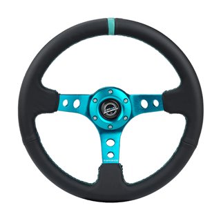 NRG | Reinforced 350mm 3" Deep Dish Leather Steering Wheel - Teal w/ Teal Center Mark NRG Innovations Steering Wheels