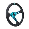 NRG | Reinforced 350mm 3" Deep Dish Leather Steering Wheel - Teal w/ Teal Center Mark NRG Innovations Steering Wheels