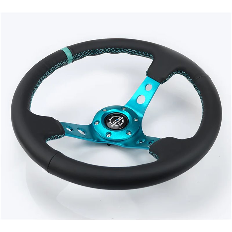 NRG | Reinforced 350mm 3" Deep Dish Leather Steering Wheel - Teal w/ Teal Center Mark NRG Innovations Steering Wheels