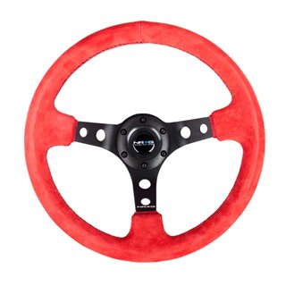 NRG | Reinforced 350mm 3" Deep Dish Red Suede Steering Wheel - Black