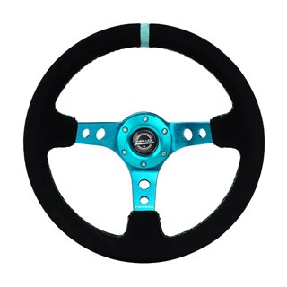 NRG | Reinforced 350mm 3" Deep Dish Suede Steering Wheel - Teal w/ Teal Center Mark