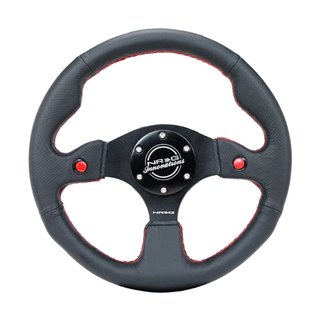 NRG | Reinforced 320mm Dual Button Leather Steering Wheel - Red Stiching