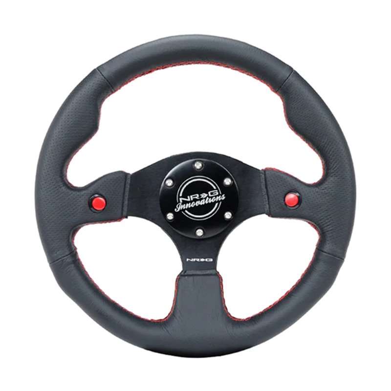 NRG | Reinforced 320mm Dual Button Leather Steering Wheel - Red Stiching