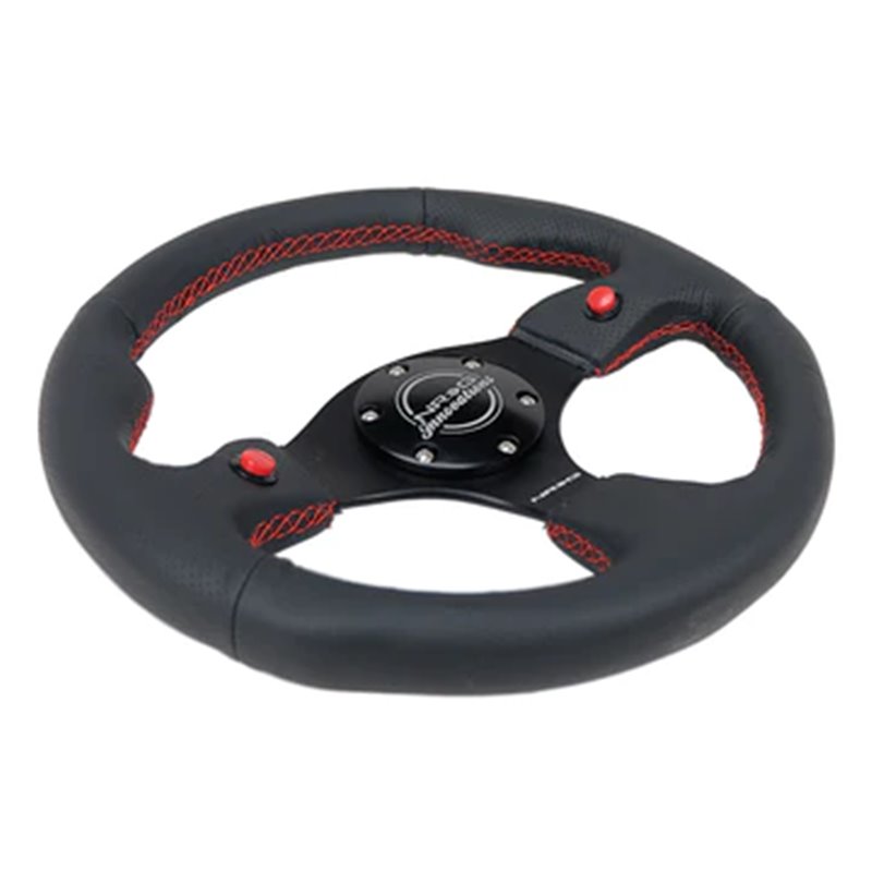 NRG | Reinforced 320mm Dual Button Leather Steering Wheel - Red Stiching