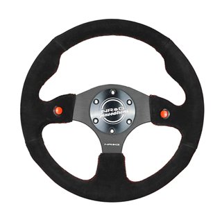 NRG | Reinforced 320mm Dual Button Suede Steering Wheel - Red Stiching NRG Innovations Steering Wheels