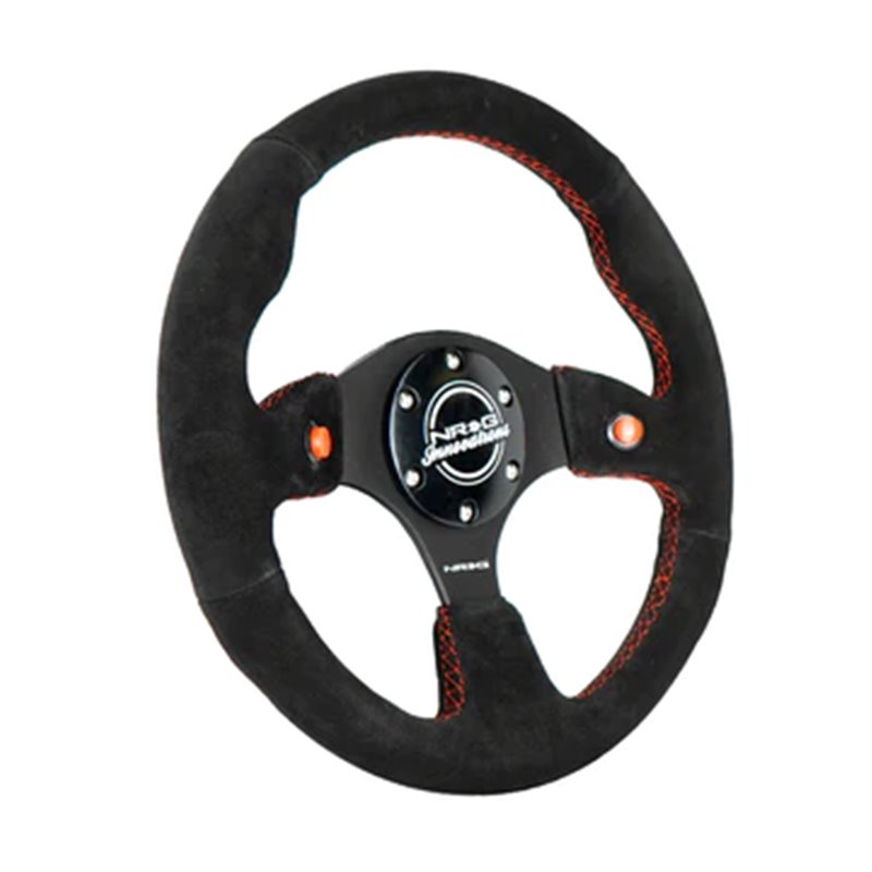 NRG | Reinforced 320mm Dual Button Suede Steering Wheel - Red Stiching NRG Innovations Steering Wheels