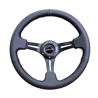 NRG | Reinforced 350mm 3" Deep Dish Slit Leather Steering Wheel - Black w/ Black Stiching NRG Innovations Steering Wheels