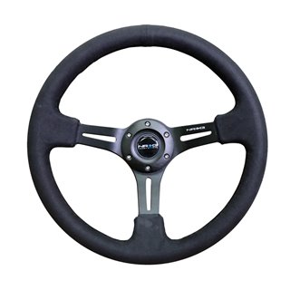 NRG | Reinforced 350mm 3" Deep Dish Slit Leather Steering Wheel - Neochrome w/ Black Stiching NRG Innovations Steering Wheels