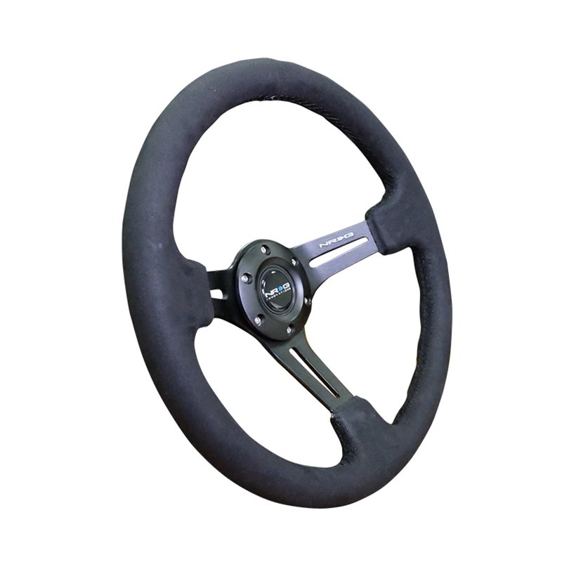 NRG | Reinforced 350mm 3" Deep Dish Slit Leather Steering Wheel - Neochrome w/ Black Stiching NRG Innovations Steering Wheels