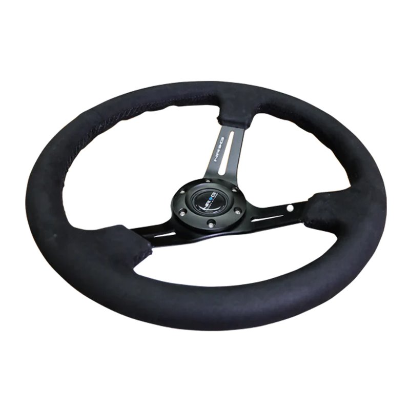 NRG | Reinforced 350mm 3" Deep Dish Slit Leather Steering Wheel - Neochrome w/ Black Stiching NRG Innovations Steering Wheels