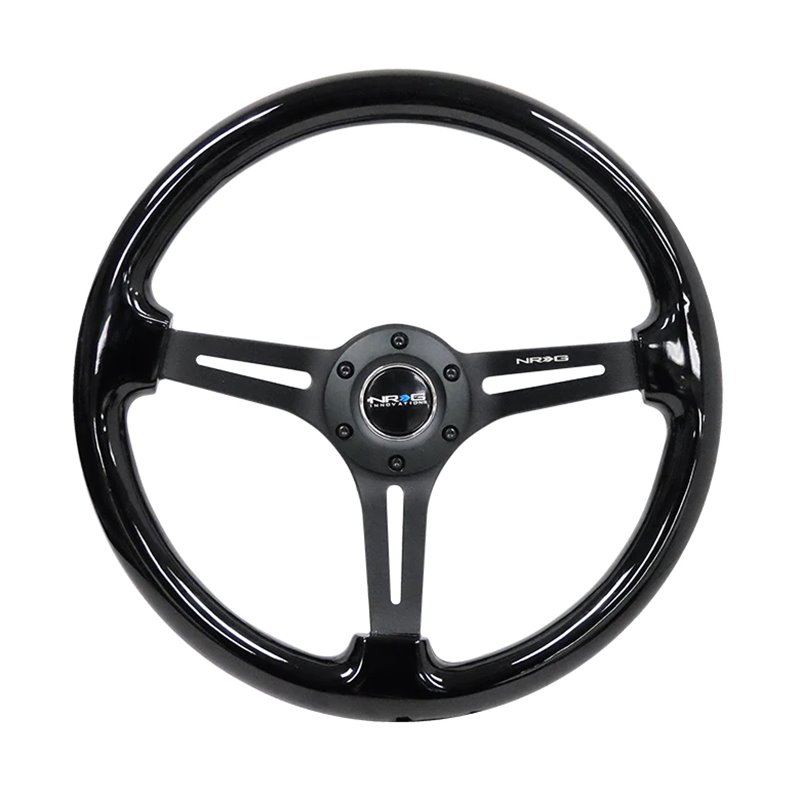 NRG | Reinforced 350mm 3" Deep Dish Slit Wood Grain Steering Wheel - Black / Black