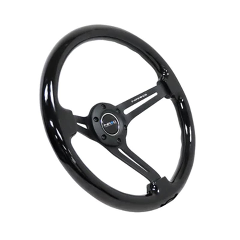 NRG | Reinforced 350mm 3" Deep Dish Slit Wood Grain Steering Wheel - Black / Black