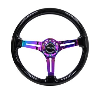 NRG | Reinforced 350mm 3" Deep Dish Slit Wood Grain Steering Wheel - Black / Neochrome NRG Innovations Steering Wheels