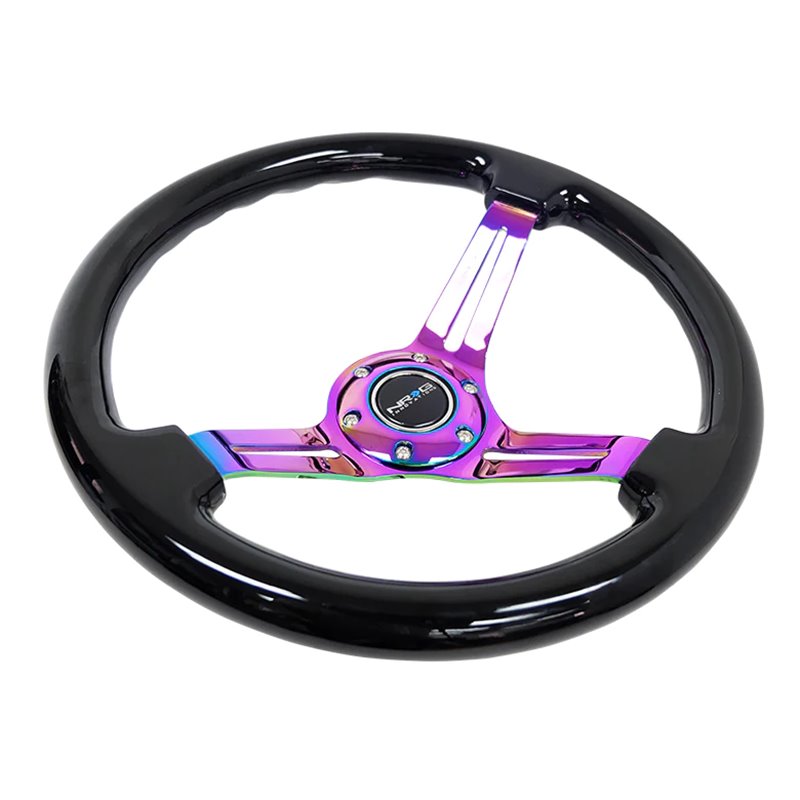 NRG | Reinforced 350mm 3" Deep Dish Slit Wood Grain Steering Wheel - Black / Neochrome