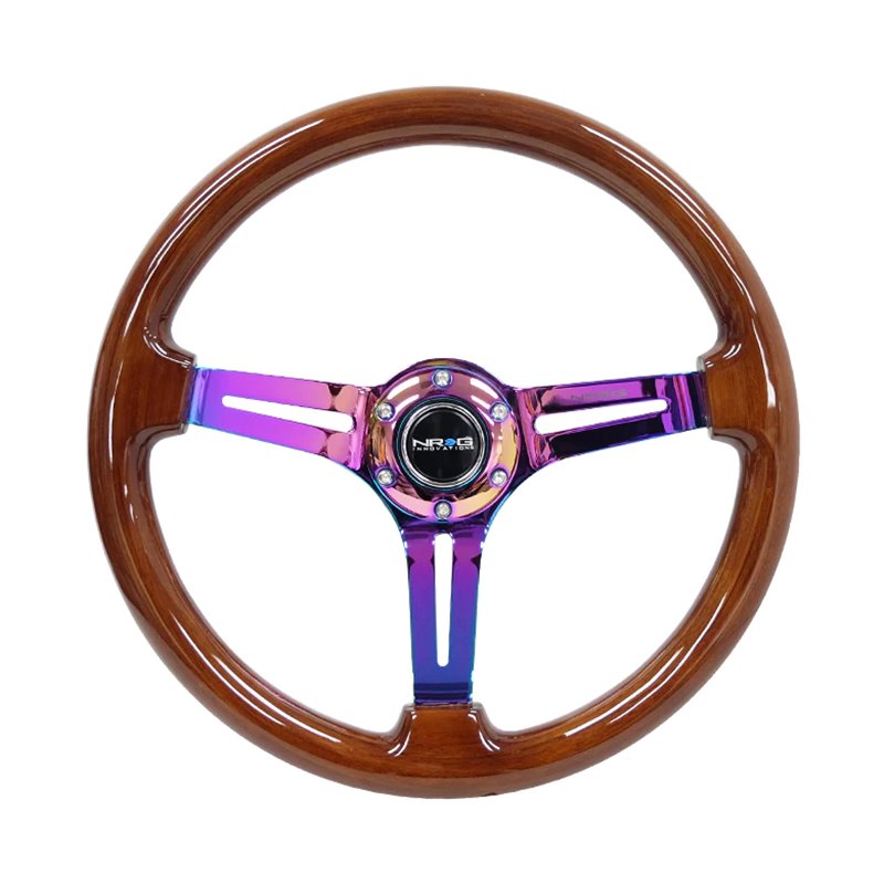 NRG | Reinforced 350mm 3" Deep Dish Slit Wood Grain Steering Wheel - Brown / Neochrome