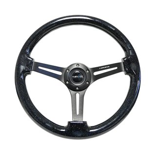 NRG | Reinforced 350mm 3" Deep Dish Slit Wood Grain Steering Wheel - Black Sparkled Color / Black