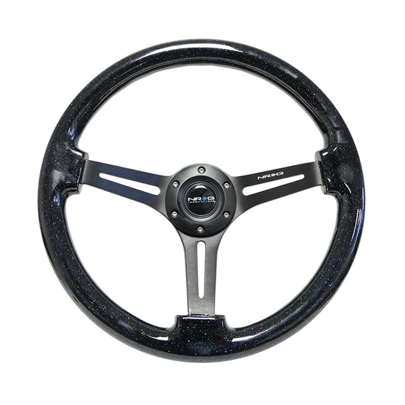 NRG | Reinforced 350mm 3" Deep Dish Slit Wood Grain Steering Wheel - Black Sparkled Color / Black