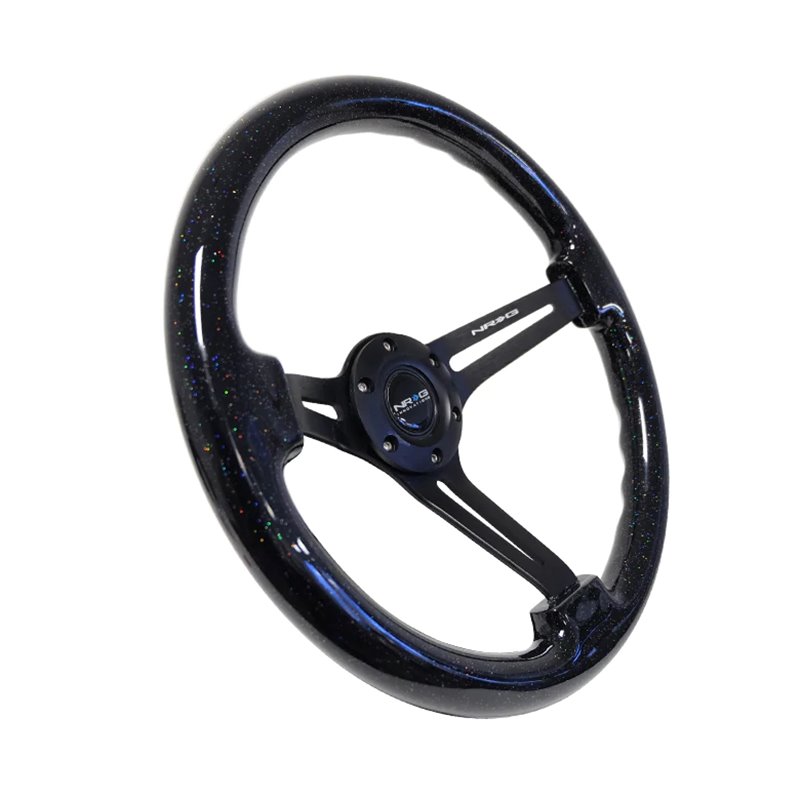 NRG | Reinforced 350mm 3" Deep Dish Slit Wood Grain Steering Wheel - Black Sparkled Color / Black