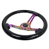 NRG | Reinforced 350mm 3" Deep Dish Slit Wood Grain Steering Wheel - Black Sparkled Color / Neochrome