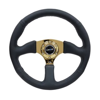 NRG | Reinforced 350mm 2" Deep Dish Comfort Grip Steering Wheel - Gold / Leather