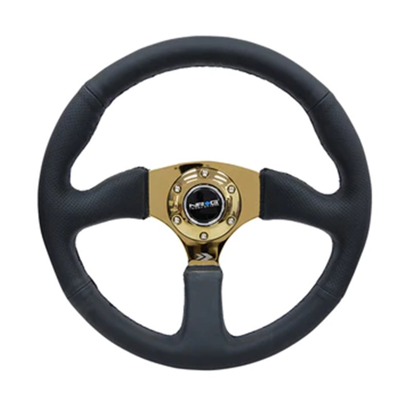 NRG | Reinforced 350mm 2" Deep Dish Comfort Grip Steering Wheel - Gold / Leather