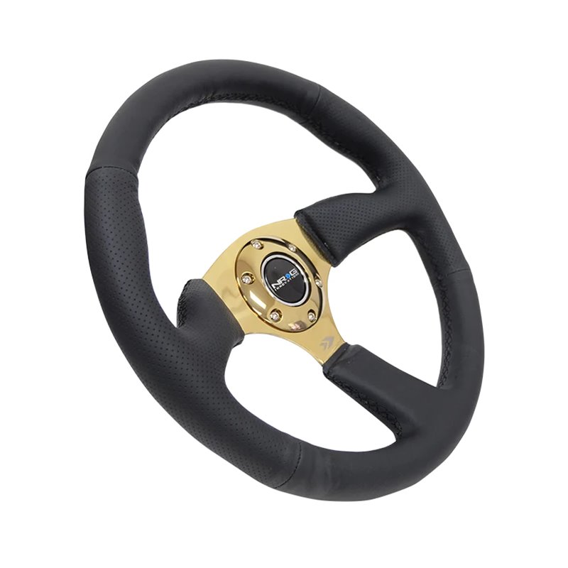 NRG | Reinforced 350mm 2" Deep Dish Comfort Grip Steering Wheel - Gold / Leather