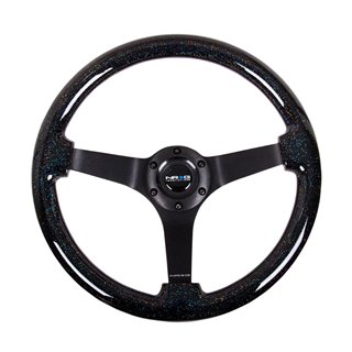 NRG | Reinforced 350mm 3" Deep Dish Wodd Grain Steering Wheel - Black Sparkled Color / Black