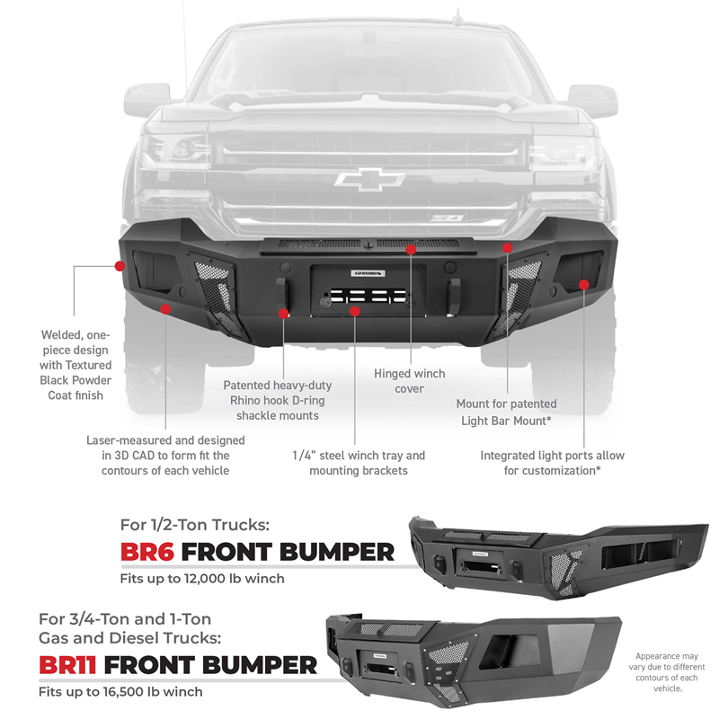 Go Rhino | BR11 Winch-Ready Front Bumper Replacement - Silverado 2500 HD / 3500 HD 6.0L / 6.6L 2011-2014 Go Rhino Off-Road Bu...