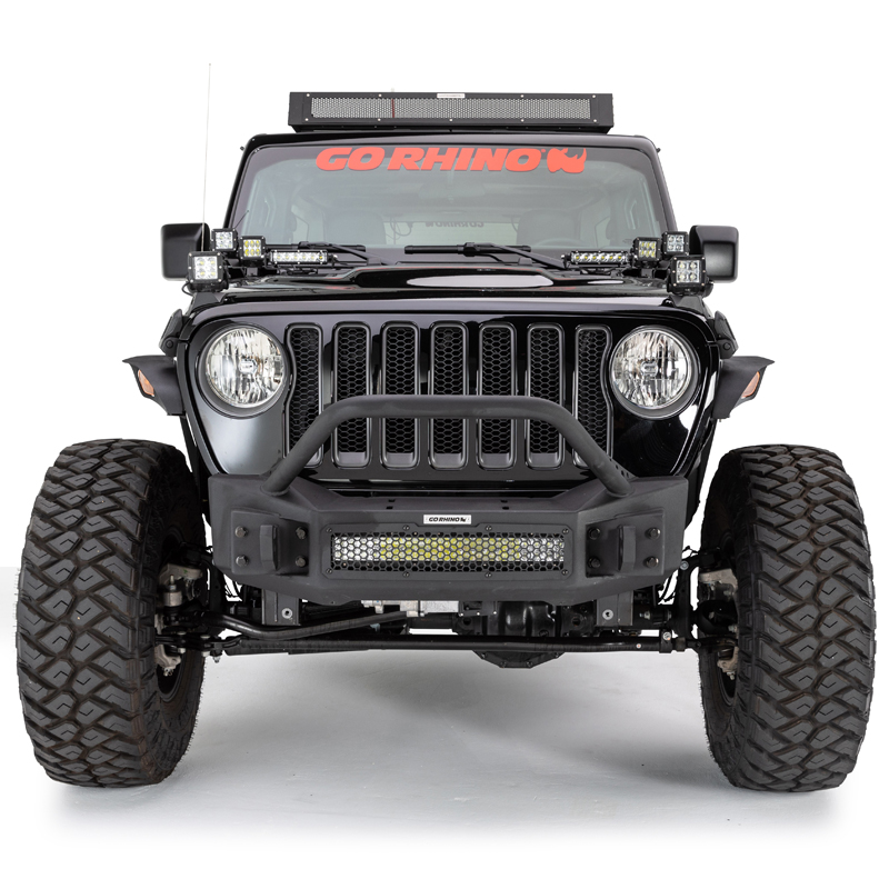 Go Rhino | Rockline Winch-Ready Front Stubby Bumper w/ Overrider - Gladiator / Wrangler (JK) / Wrangler (JL) 2007-2020 Go Rhi...