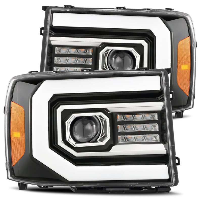 AlphaRex | Projector Headlights Plank Style Design Gloss Black - Sierra 1500 / 2500 HD / 3500 HD 2007-2014 AlphaRex Headlights