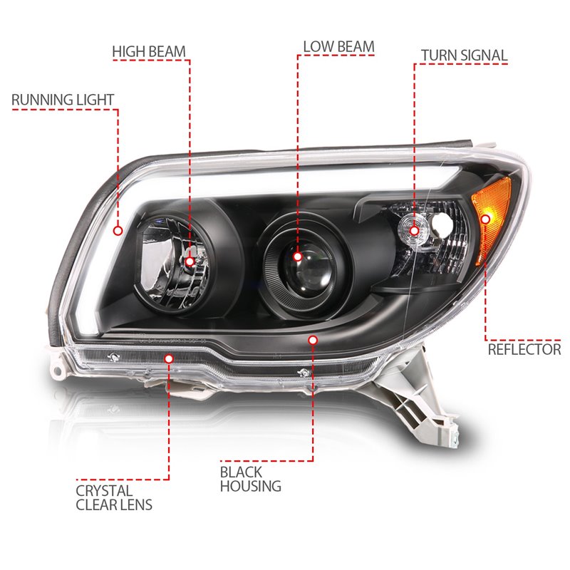Anzo USA | LED Bar Projector Black Headlight - 4Runner 4.0L / 4.7L 2006-2009