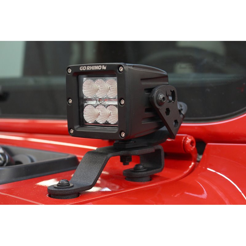 Go Rhino | Windshield Cowl Light Mount - Fits Single 3" LED Cube Light - Gladiator / Wrangler (JL) 2018-2021 Go Rhino Accesso...