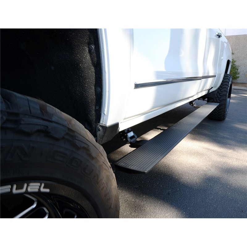 Go Rhino | 20405187PC - E1 Electric Running Boards With Mounting Brackets - Textured Black - Silverado / Sierra 2500 HD / 350...