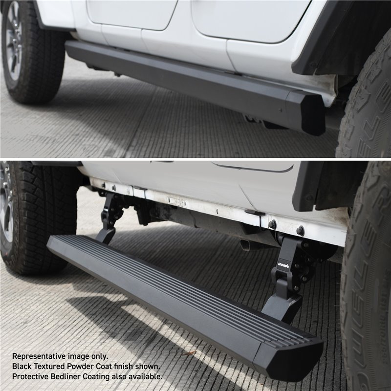 Go Rhino | 20450674T - E1 Electric Running Boards With Mounting Brackets - Protective Bedliner Coating - Wrangler (JL) 2.0T / 3.
