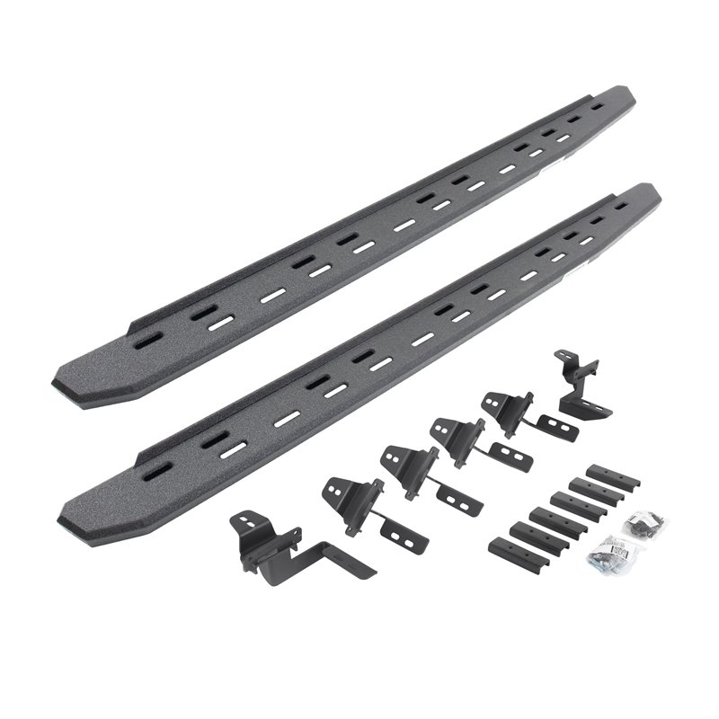 Go Rhino | 69650568ST - RB30 Slim Line Running Boards with Mounting Bracket Kit - Protective Bedliner Coating - Wrangler (JK) 3.