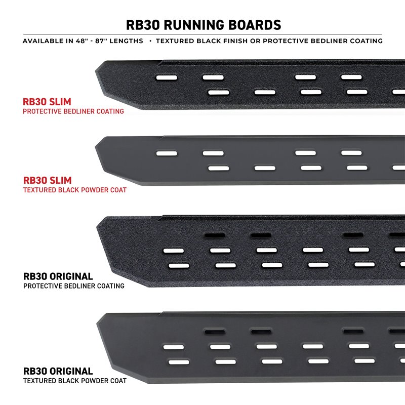 Go Rhino | 69650568ST - RB30 Slim Line Running Boards with Mounting Bracket Kit - Protective Bedliner Coating - Wrangler (JK) 3.