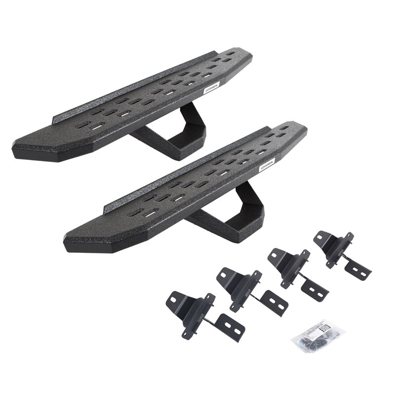 Go Rhino | 6969274810T - RB30 Running Boards with Mounting Brackets & 1 Pair of Drops Steps Kit - Protective Bedliner Coating - 