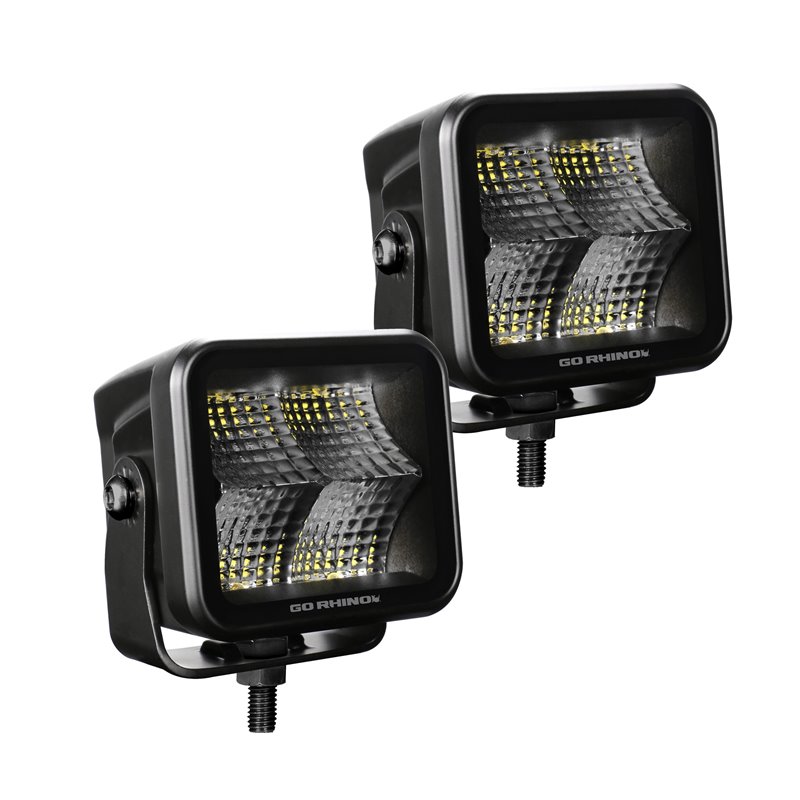 Go Rhino | 50200321FCS - Blackout Series Lights - Pair of 2x2 Cube LED Flood Light Kit -  Black
