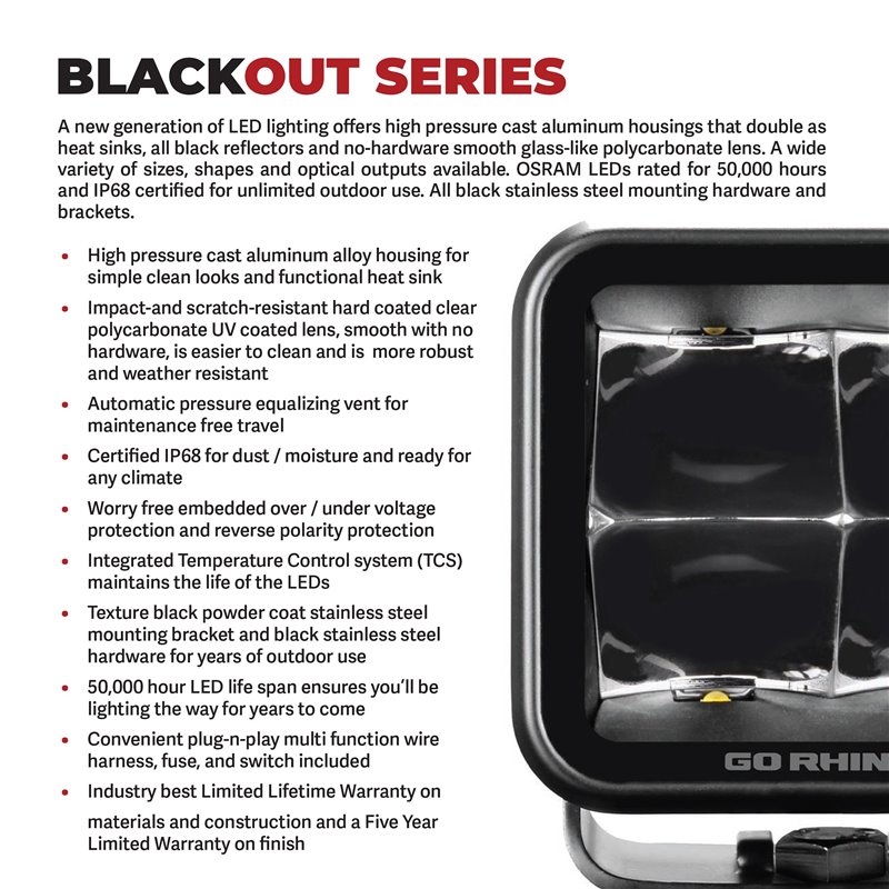 Go Rhino | 50200321FCS - Blackout Series Lights - Pair of 2x2 Cube LED Flood Light Kit -  Black