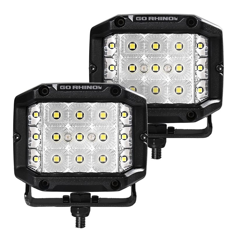 Go Rhino | 50300323FCS - Bright Series Lights - Pair of 4x3 Sideline Cube LED Flood Light Kit - Black Go Rhino Accessory Ligh...